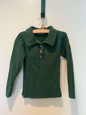 Misha And Puff Forest Green Ribbed Knit Polo Top